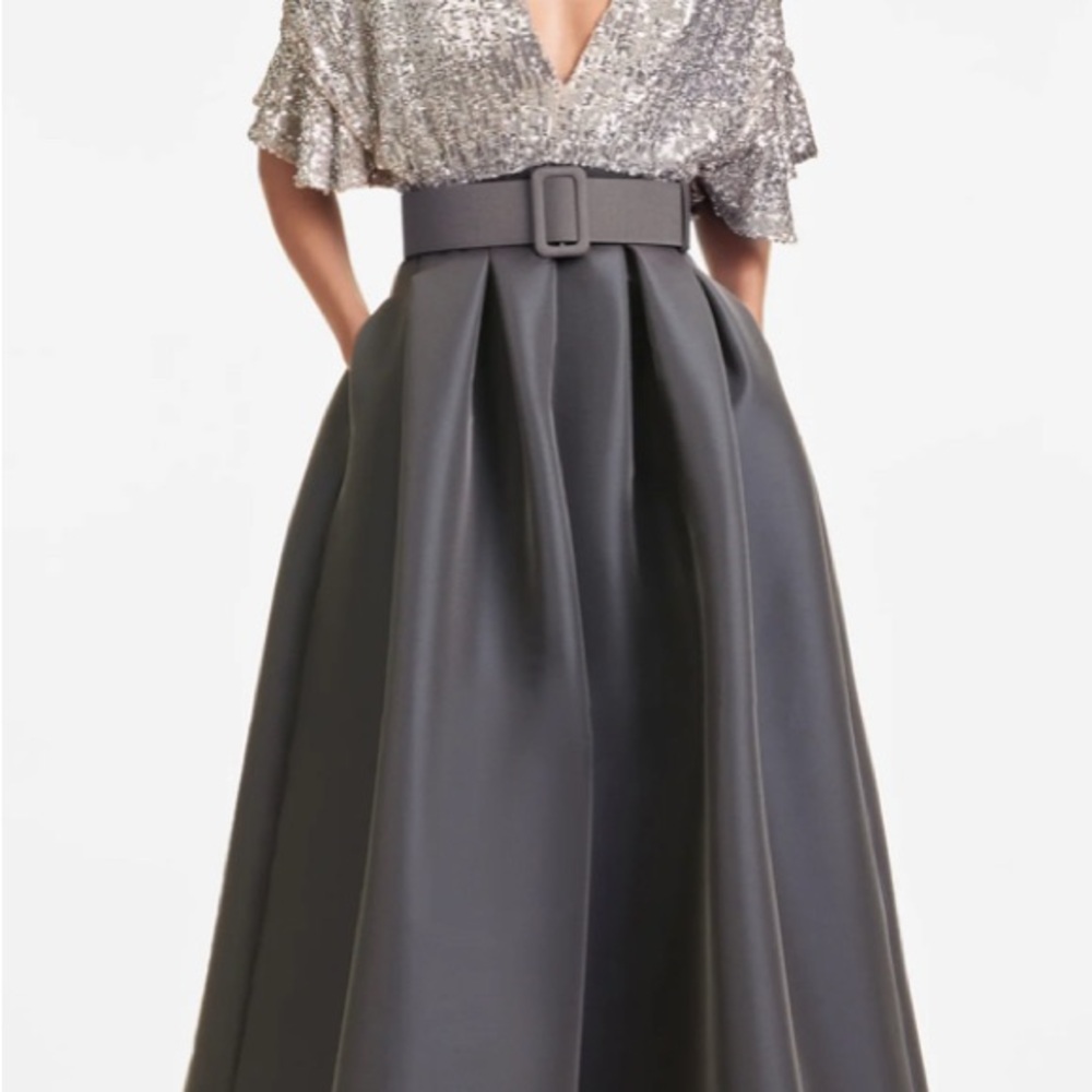 SACHIN BABI SIMONE GOWN - SILVER/CHARCOAL SIZE 10